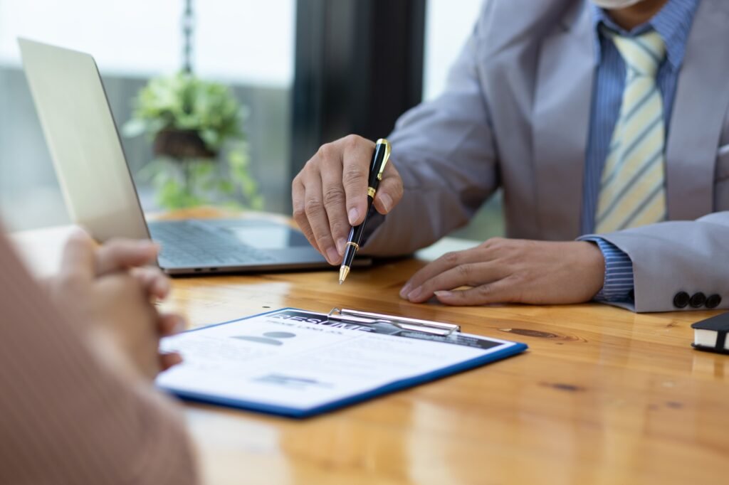 Job search and job interview, female candidate is a new employee.